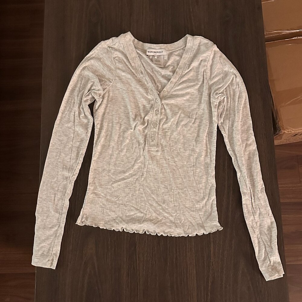 Weworewhat Button Grey Long Sleeve Top, S, Lounge